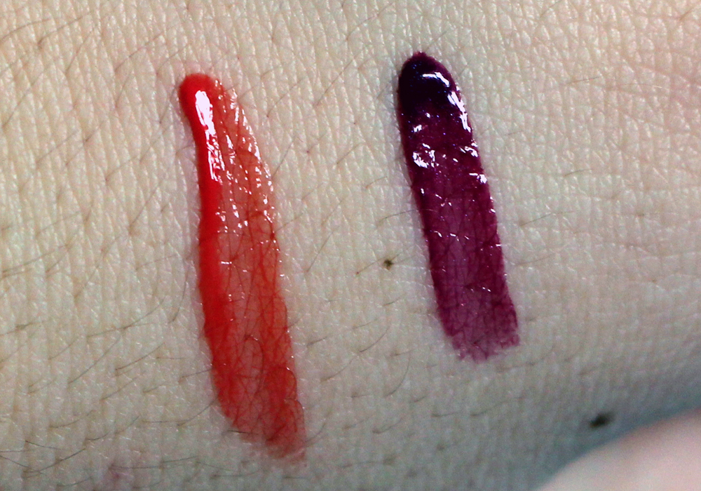 L'Oreal Color Caresse Wet Shine Stain Gloss Coral Tattoo Berry Persistent Swatches (2)