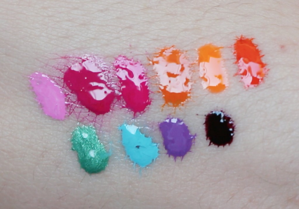 Obsessive Compulsive Cosmetics Lip Tar Mannequin, Pretty Boy, Anime, Banjee, Androgyne Stained Gloss, Beta, Power Plant, Pool Boy, Roller Girl, Black Dahlia Swatch Review