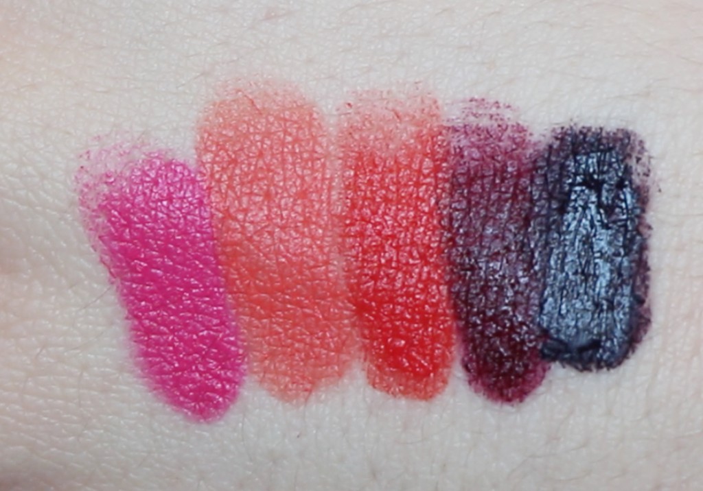 Wet n Wild Megalast Lipstick Don't Blink Pink, 24 Carrot Gold, Purty Persimmon, Cherry Bomb, Vamp It Up Swatch Review