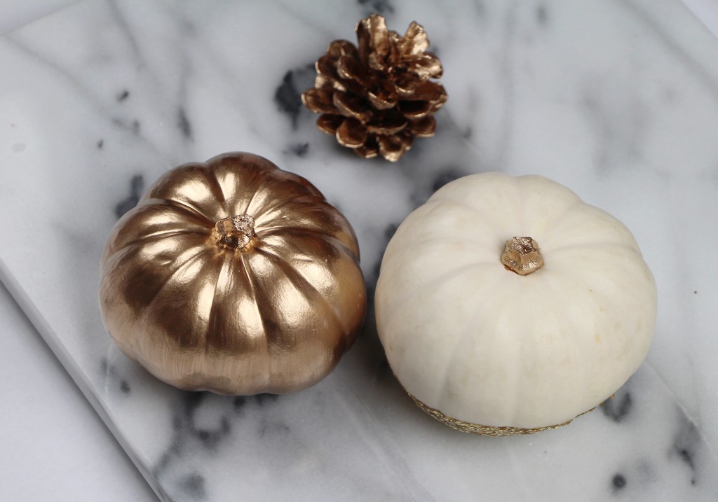 DIY Gilded Gold Glitter White Mini Pumpkins Halloween Thanksgiving End Result